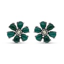 Sterling Silver 925 Earring Embedded With Natural Green Agate And Marcasite Stones