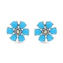 Sterling Silver 925 Earring Embedded With Natural Processed Turquoise And Marcasite Stones