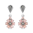 Sterling Silver 925 Earring Embedded With Natural Pink Shell And Marcasite Stones