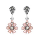 Sterling Silver 925 Earring Embedded With Natural Pink Shell And Marcasite Stones