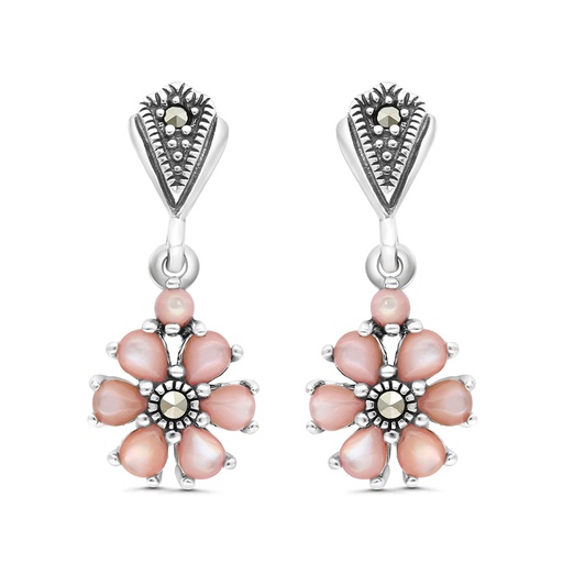 [EAR04MAR00PNKA331] Sterling Silver 925 Earring Embedded With Natural Pink Shell And Marcasite Stones