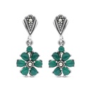 Sterling Silver 925 Earring Embedded With Natural Green Agate And Marcasite Stones