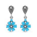 Sterling Silver 925 Earring Embedded With Natural Processed Turquoise And Marcasite Stones