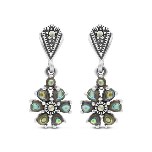 [EAR04MAR00ABAA331] Sterling Silver 925 Earring Embedded With Natural Blue Shell And Marcasite Stones