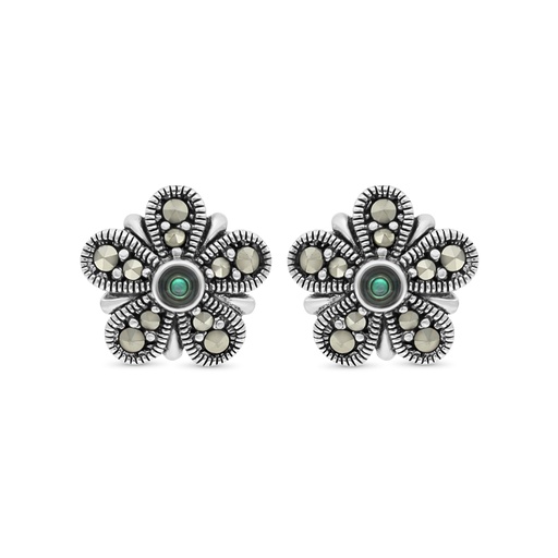 [EAR04MAR00ABAA332] Sterling Silver 925 Earring Embedded With Natural Blue Shell And Marcasite Stones