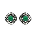 Sterling Silver 925 Earring Embedded With Natural Green Agate And Marcasite Stones