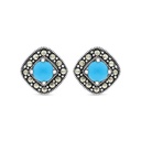 Sterling Silver 925 Earring Embedded With Natural Processed Turquoise And Marcasite Stones