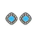 Sterling Silver 925 Earring Embedded With Natural Processed Turquoise And Marcasite Stones