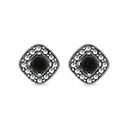 Sterling Silver 925 Earring Embedded With Natural Black Agate And Marcasite Stones