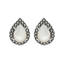 Sterling Silver 925 Earring Embedded With Natural White Shell And Marcasite Stones