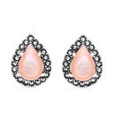 Sterling Silver 925 Earring Embedded With Natural Pink Shell And Marcasite Stones