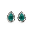 Sterling Silver 925 Earring Embedded With Natural Green Agate And Marcasite Stones