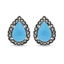 Sterling Silver 925 Earring Embedded With Natural Processed Turquoise And Marcasite Stones