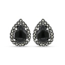 Sterling Silver 925 Earring Embedded With Natural Black Agate And Marcasite Stones