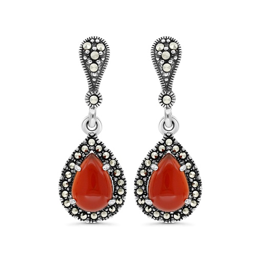 [EAR04MAR00RAGA328] Sterling Silver 925 Earring Embedded With Natural Aqiq And Marcasite Stones