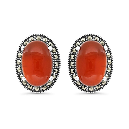 [EAR04MAR00RAGA329] Sterling Silver 925 Earring Embedded With Natural Aqiq And Marcasite Stones