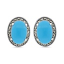 Sterling Silver 925 Earring Embedded With Natural Processed Turquoise And Marcasite Stones