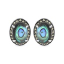 Sterling Silver 925 Earring Embedded With Natural Blue Shell And Marcasite Stones