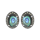 Sterling Silver 925 Earring Embedded With Natural Blue Shell And Marcasite Stones