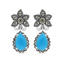 Sterling Silver 925 Earring Embedded With Natural Processed Turquoise And Marcasite Stones