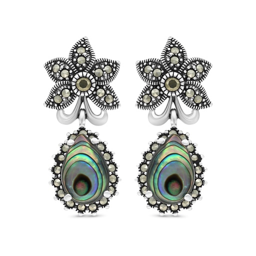 [EAR04MAR00ABAA336] Sterling Silver 925 Earring Embedded With Natural Blue Shell And Marcasite Stones