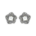 Sterling Silver 925 Earring Embedded With Natural White Shell And Marcasite Stones