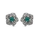 Sterling Silver 925 Earring Embedded With Natural Green Agate And Marcasite Stones