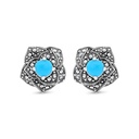 Sterling Silver 925 Earring Embedded With Natural Processed Turquoise And Marcasite Stones