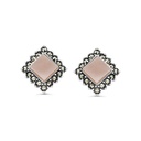 Sterling Silver 925 Earring Embedded With Natural Pink Shell And Marcasite Stones