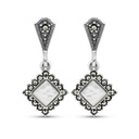 Sterling Silver 925 Earring Embedded With Natural White Shell And Marcasite Stones