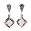 Sterling Silver 925 Earring Embedded With Natural Pink Shell And Marcasite Stones