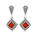 Sterling Silver 925 Earring Embedded With Natural Aqiq And Marcasite Stones