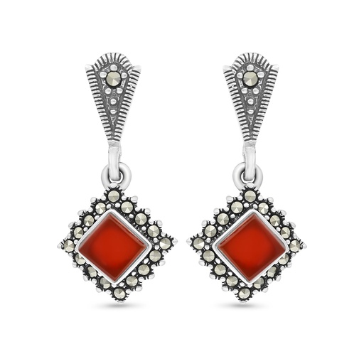 [EAR04MAR00RAGA341] Sterling Silver 925 Earring Embedded With Natural Aqiq And Marcasite Stones