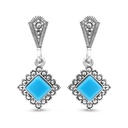 Sterling Silver 925 Earring Embedded With Natural Processed Turquoise And Marcasite Stones