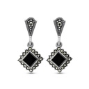 Sterling Silver 925 Earring Embedded With Natural Black Agate And Marcasite Stones