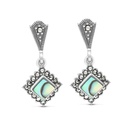 Sterling Silver 925 Earring Embedded With Natural Blue Shell And Marcasite Stones