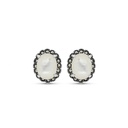 Sterling Silver 925 Earring Embedded With Natural White Shell And Marcasite Stones