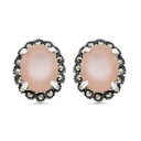 Sterling Silver 925 Earring Embedded With Natural Pink Shell And Marcasite Stones