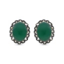 Sterling Silver 925 Earring Embedded With Natural Green Agate And Marcasite Stones