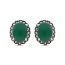 Sterling Silver 925 Earring Embedded With Natural Green Agate And Marcasite Stones