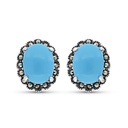 Sterling Silver 925 Earring Embedded With Natural Processed Turquoise And Marcasite Stones