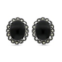 Sterling Silver 925 Earring Embedded With Natural Black Agate And Marcasite Stones