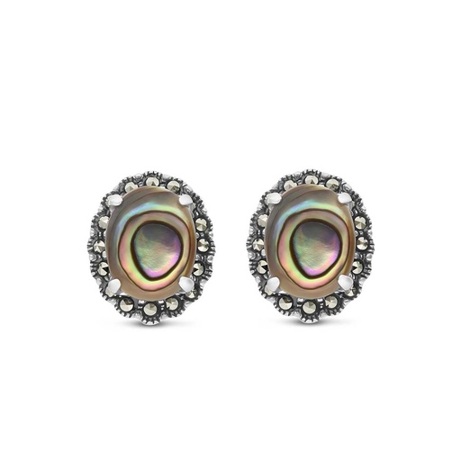[EAR04MAR00ABAA338] Sterling Silver 925 Earring Embedded With Natural Blue Shell And Marcasite Stones
