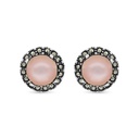 Sterling Silver 925 Earring Embedded With Natural Pink Shell And Marcasite Stones