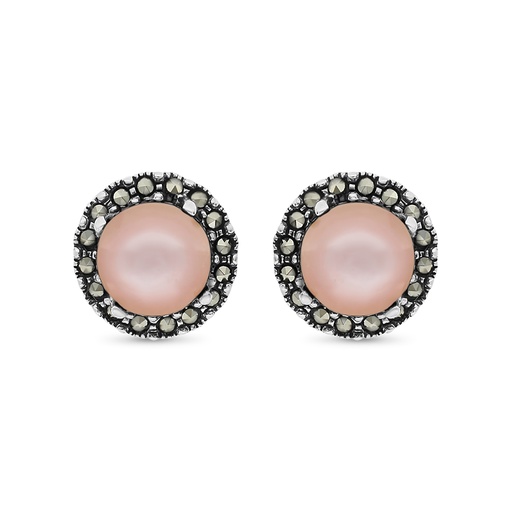 [EAR04MAR00PNKA339] Sterling Silver 925 Earring Embedded With Natural Pink Shell And Marcasite Stones