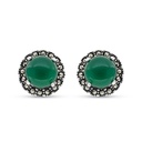 Sterling Silver 925 Earring Embedded With Natural Green Agate And Marcasite Stones