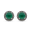 Sterling Silver 925 Earring Embedded With Natural Green Agate And Marcasite Stones