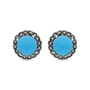 Sterling Silver 925 Earring Embedded With Natural Processed Turquoise And Marcasite Stones