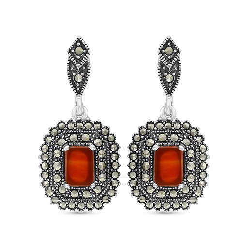 [EAR04MAR00RAGA342] Sterling Silver 925 Earring Embedded With Natural Aqiq And Marcasite Stones