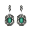 Sterling Silver 925 Earring Embedded With Natural Green Agate And Marcasite Stones